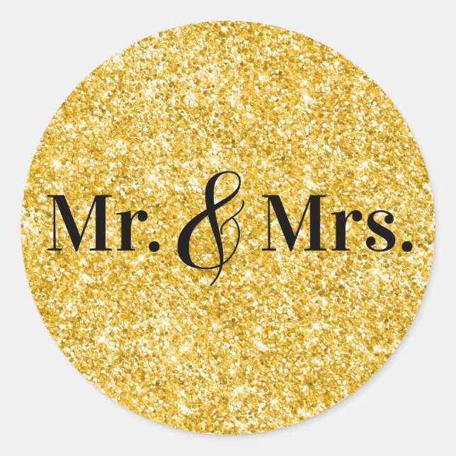 Imitate Gold Glitzer Mr. & Mrs. Wedding Runder Aufkleber (Vorderseite)