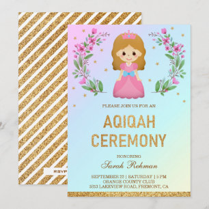 Imitate Gold Glitzer Niedlich Pink Princess Aqiqah Einladung