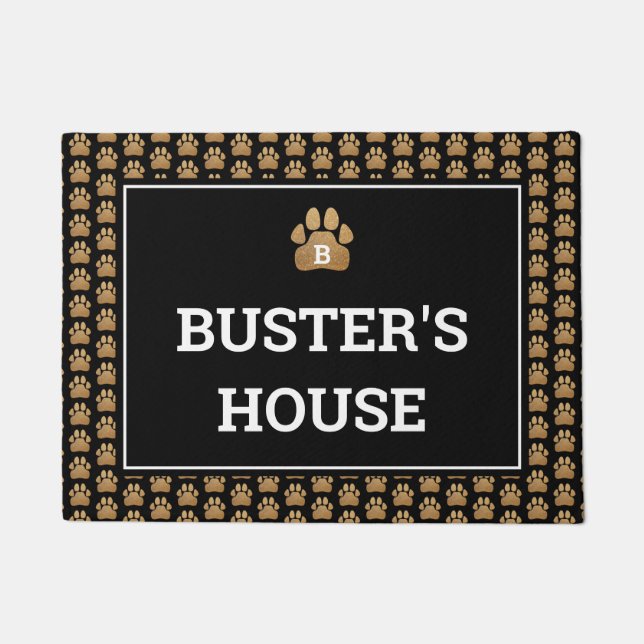 Imitate Gold Glitzer Paw Druckname Fußmatte (Vorderseite)