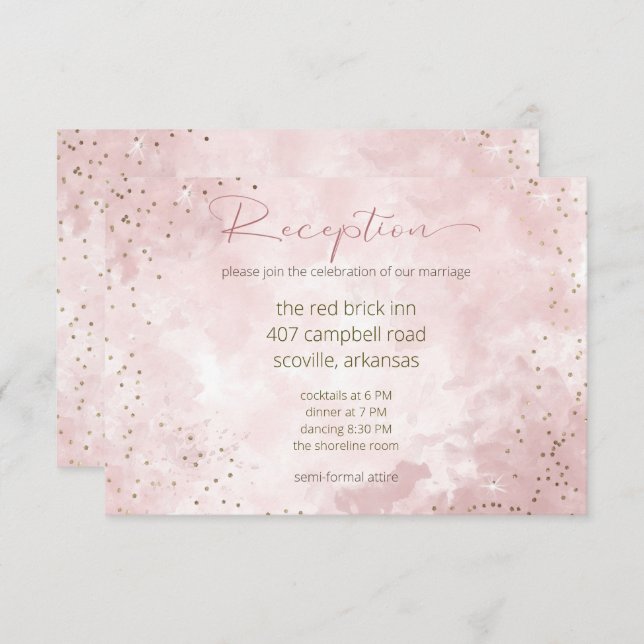 Imitate Gold Glitzer & Pink Moderne Empfang Card Begleitkarte (Vorne/Hinten)