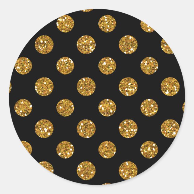 Imitate Gold Glitzer Polka Dots Pattern auf Schwar Runder Aufkleber (Vorderseite)