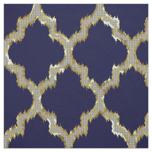 Imitate Gold Glitzer Quatrefolie Ikat mit blauem R Stoff