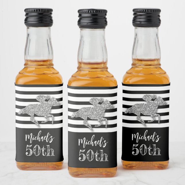 Imitate Gold Glitzer Race Horst auf dem Schwarzen  Alkoholflaschenetikett (Flaschen)