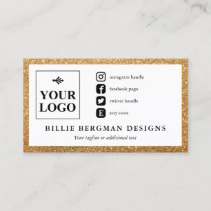 Imitate Gold Glitzer Social Media Icons mit Logo Visitenkarte