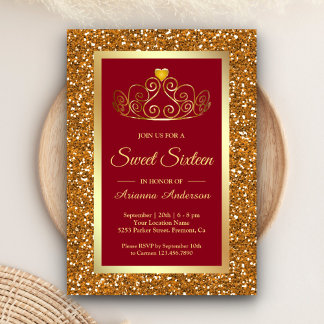 Imitate Gold Glitzer Tiara Princess Red 16 . Gebur Einladung