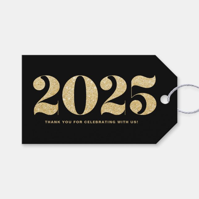 Imitate Gold Glitzer Typografie glücklich Neues Ja Geschenkanhänger (Vorderseite (Horizontal))