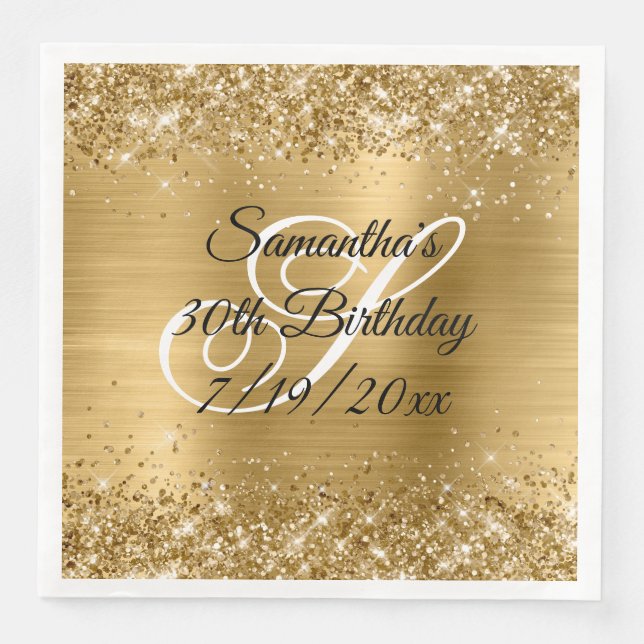 Imitate Gold Glitzer und Foil 30. Geburtstag Serviette (Vorderseite)