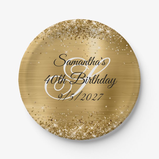 Imitate Gold Glitzer und Foil 40. Geburtstag Pappteller (Vorderseite)