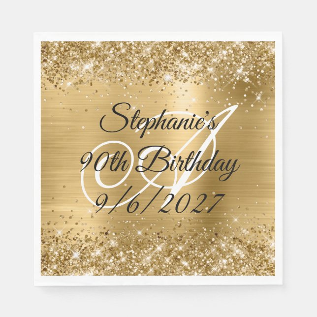 Imitate Gold Glitzer und Foil 90. Geburtstag Serviette (Vorderseite)