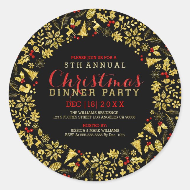 Imitate Gold Glitzer Weihnachtskranz Runder Aufkleber (Vorderseite)