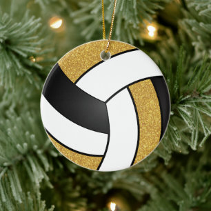 Imitate Gold Glitzer, Weiß und Schwarz Volleyball Keramik Ornament