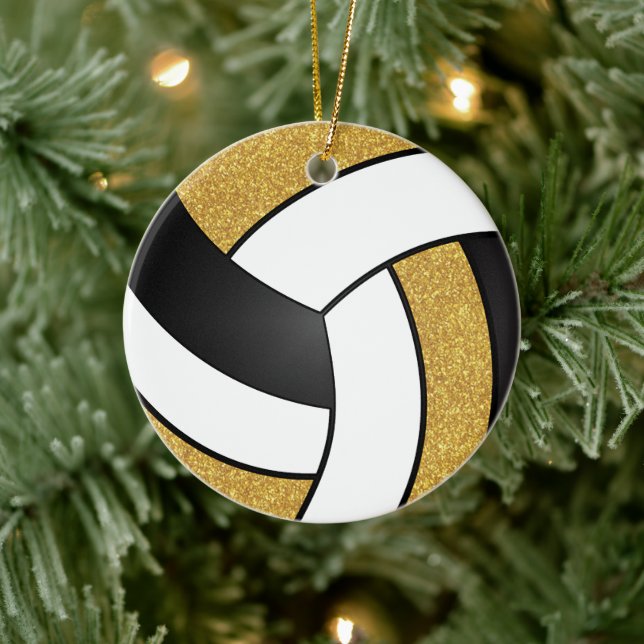 Imitate Gold Glitzer, Weiß und Schwarz Volleyball Keramik Ornament (Baum)