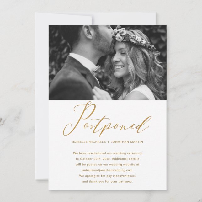 Imitate Gold Hochzeitspause Neues Date Foto Ankündigung (Vorderseite)