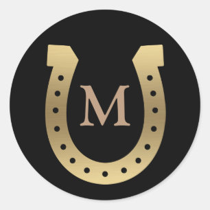 Imitate Gold Horseshoe Monogram Runder Aufkleber