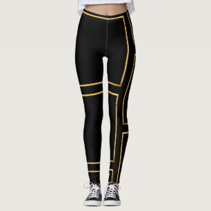 Imitate Gold Illustrierter Rechteckiger Stilschwar Leggings