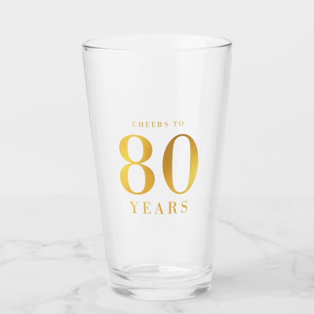 Imitate Gold jubelt auf 80 Jahre Geburtstag Glas (Vorderseite)