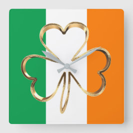 Imitate Gold Kleeblatt Closing Irish Flag Quadratische Wanduhr