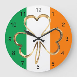 Imitate Gold Kleeblatt Cloud Irish Flag Große Wanduhr