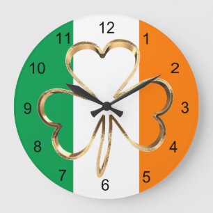 Imitate Gold Kleeblatt Cloud Irish Flag Große Wanduhr