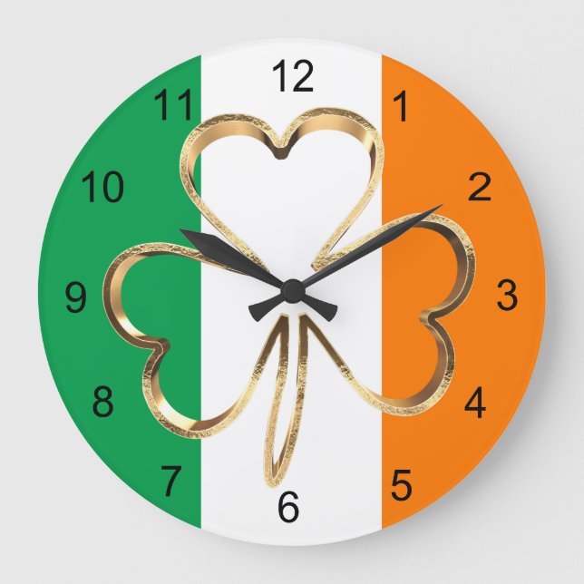 Imitate Gold Kleeblatt Cloud Irish Flag Große Wanduhr (Vorderseite)