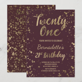 Imitate Gold Konfetti Rot Chic 21. Geburtstag Einladung