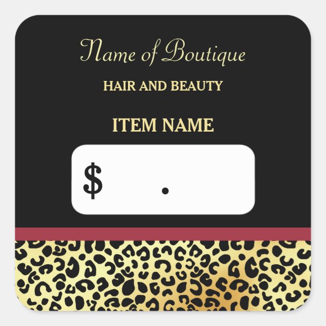 IMITATE Gold Leopard Print Hair Boutique Tags Quadratischer Aufkleber (Vorderseite)