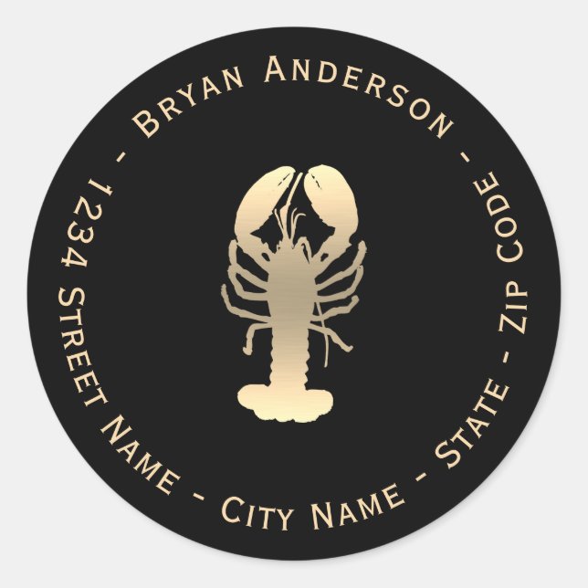 Imitate Gold Lobster Rücksendeadresse Runder Aufkleber (Vorderseite)