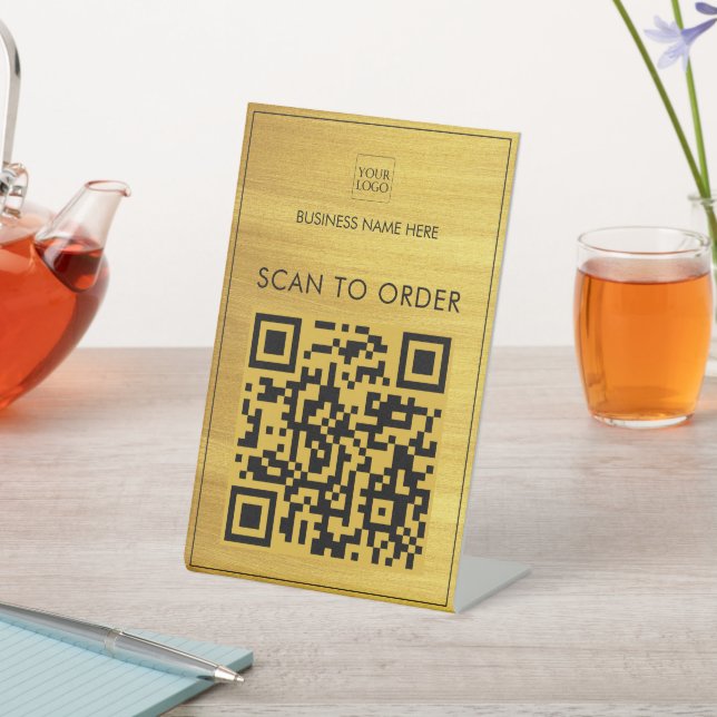 Imitate Gold Logo Business Scan zur Bezahlung QR C Sockelschild (In SItu)