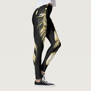 *~* Imitate Gold Luxe Feathers & Crystals Chic Tre Leggings