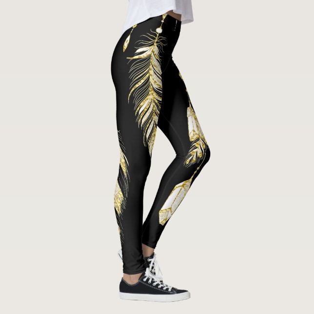 *~* Imitate Gold Luxe Feathers & Crystals Chic Tre Leggings (Rechts)