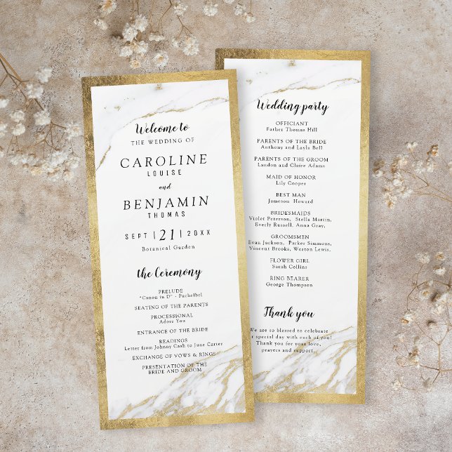 Imitate Gold Marmor Luxus moderne Hochzeitsfeier Programm (Faux gold marble luxury modern wedding program)