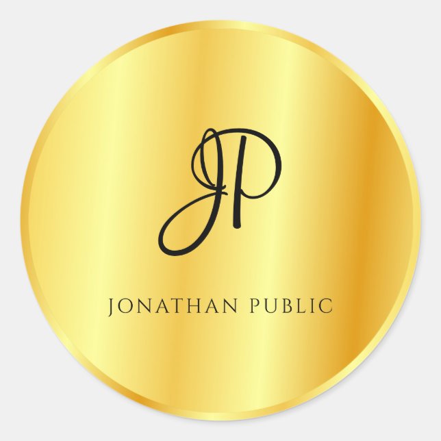 Imitate Gold Metallic Look Mit Monogramm Vorlage Runder Aufkleber (Vorderseite)