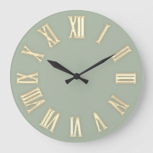 Imitate Gold Metallic Minimal römische Zahlen Grün Große Wanduhr