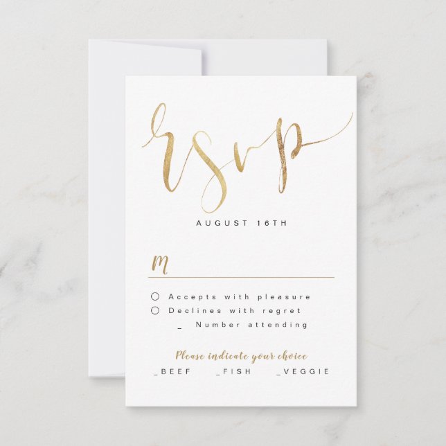 Imitate Gold Moderne einfache Script Hochzeit RSVP Karte (Vorderseite)
