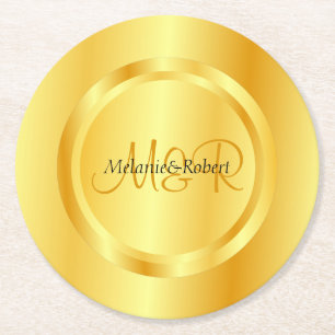 Imitate Gold Moderne Monogram Elegante Custom Temp Runder Pappuntersetzer