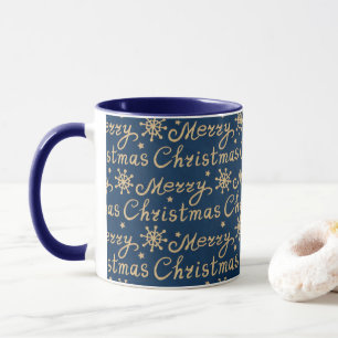 Imitate Gold & Navy Blue Frohe Weihnachtsbriefe Tasse