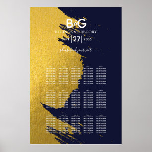 Imitate Gold Navy Blue Monogram Seating Chart Poster