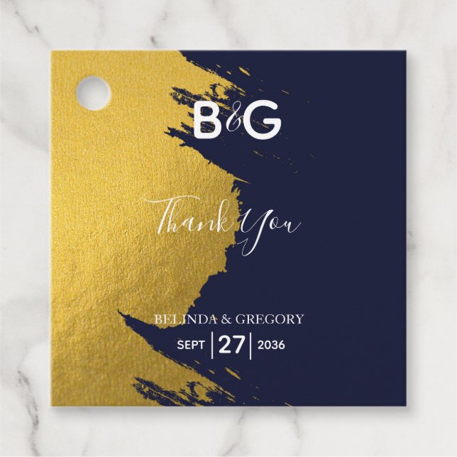 Imitate Gold Navy Blue Monogram Wedding Geschenk Geschenkanhänger (Vorderseite)