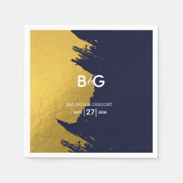 Imitate Gold Navy Blue Monogram Wedding Serviette