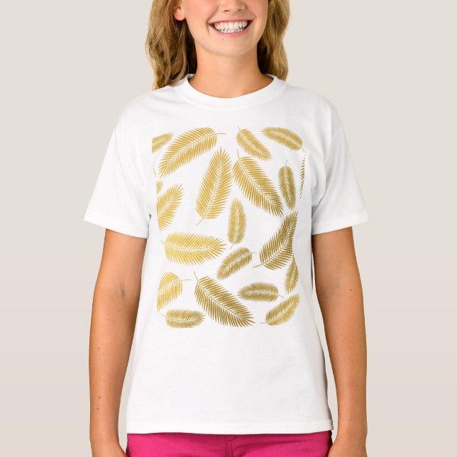 Imitate Gold Palm Blätter Muster T-Shirt (Vorderseite)