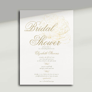 Imitate Gold Peony Calligraphy Elegantes Brautpart Einladung