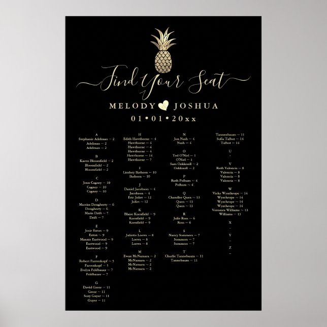 IMITATE GOLD PINEAPPING SITZSTRUKTUR, ALPHABETISCH POSTER (Vorne)