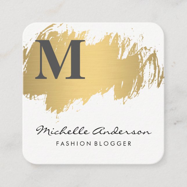 Imitate Gold Pinsel Monogram | Stilvoll Quadratische Visitenkarte (Vorderseite)