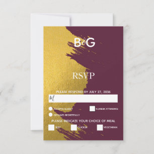 Imitate Gold Pinselstriche & Burgund mit Monogramm RSVP Karte
