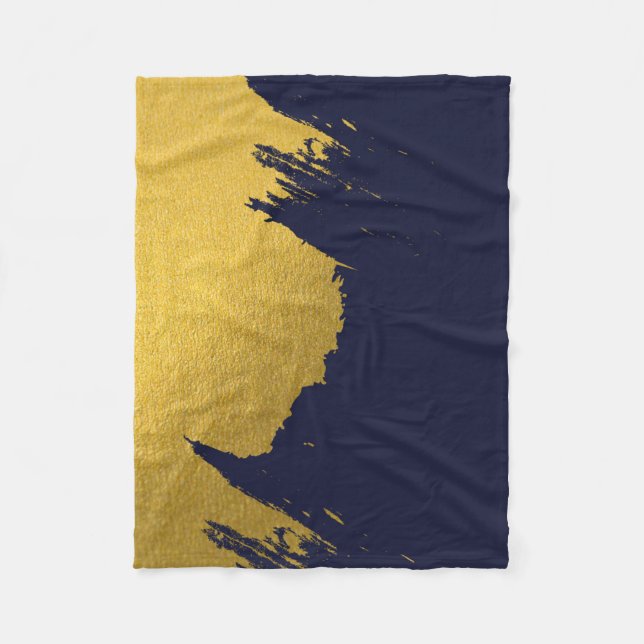 Imitate Gold Pinselstriche mit Navy Blue Backgroun Fleecedecke (Vorderseite)
