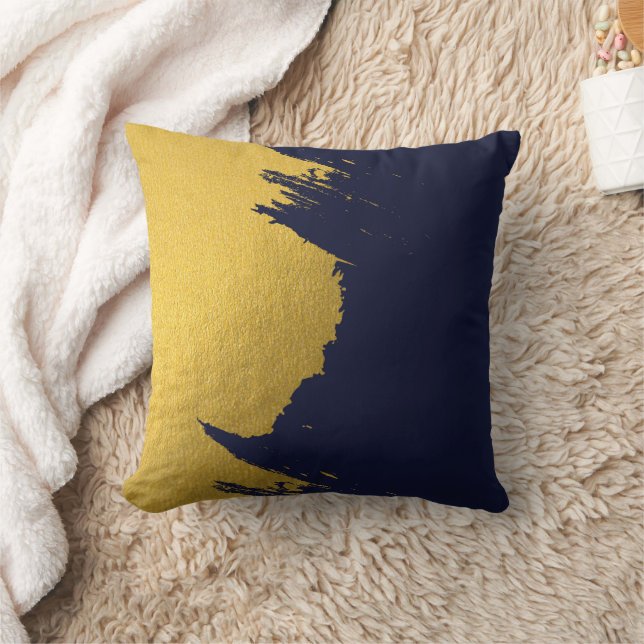 Imitate Gold Pinselstriche mit Navy Blue Backgroun Kissen (Decke)