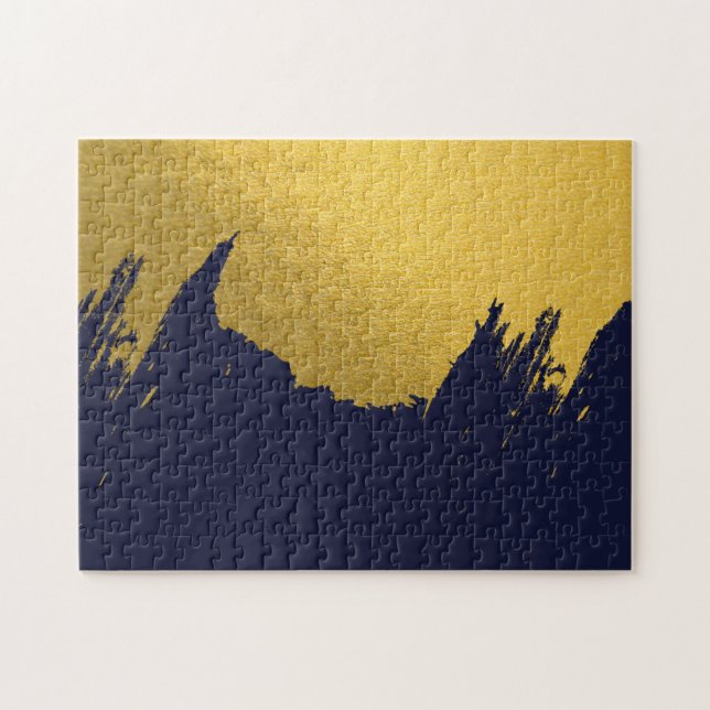 Imitate Gold Pinselstriche mit Navy Blue Backgroun Puzzle (Horizontal)