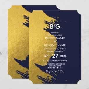 Imitate Gold Pinselstriche und Navy Blue mit Monog Einladung