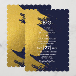 Imitate Gold Pinselstriche und Navy Blue mit Monog Einladung