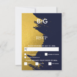 Imitate Gold Pinselstriche und Navy Blue mit Monog RSVP Karte